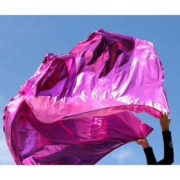 Metallic Bright Pink 'Joy Comes in the Morning' Worship Prophetic Flag Set of 2 - Picture 4 of 13